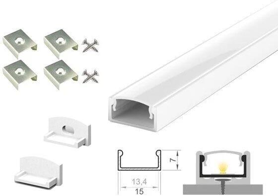 (15mm x 7mm) 2 Metre Recessed/Surface White LED Profile P4-1 C/W Clips, End Caps & Opal Cover-0