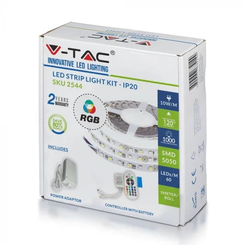 V-Tac 12V 5 Metre LED - RGBW - Complete Kit with Remote - IP20 10W/m