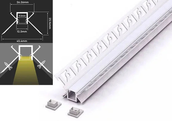 (12.5mm x 25.14mm) V-Tac 2 Metre Aluminium Internal Corner Plaster In LED Profile With Diffuser And End Caps