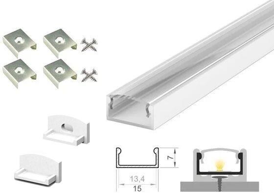 (15mm x 7mm) 2 Metre Recessed/Surface White LED Profile P4-1 C/W Clips, End Caps & Clear Cover-0